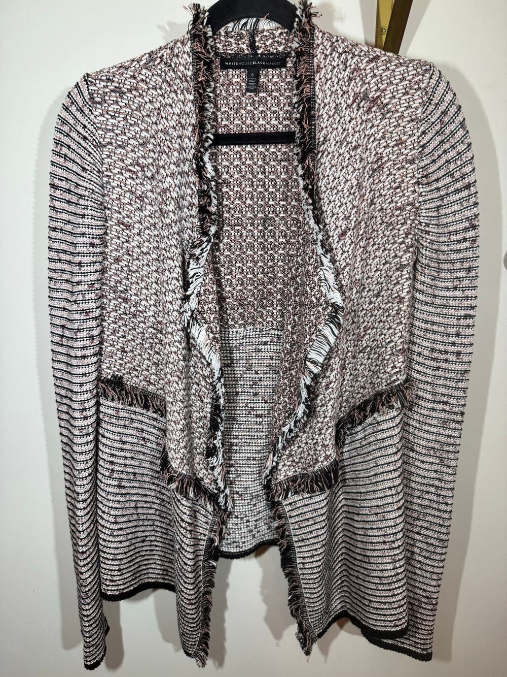 WHBM Fringed Boucle Knit Boho Cardigan